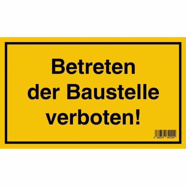 Schild Betreten der Baustelle verboten 15 cm x 25 cm