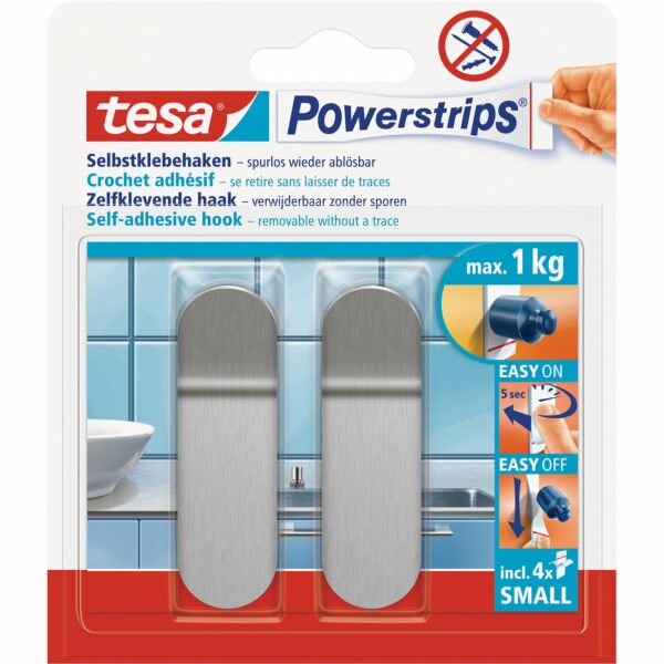 Tesa Powerstrips Haken Edelstahl Small 2 Stück