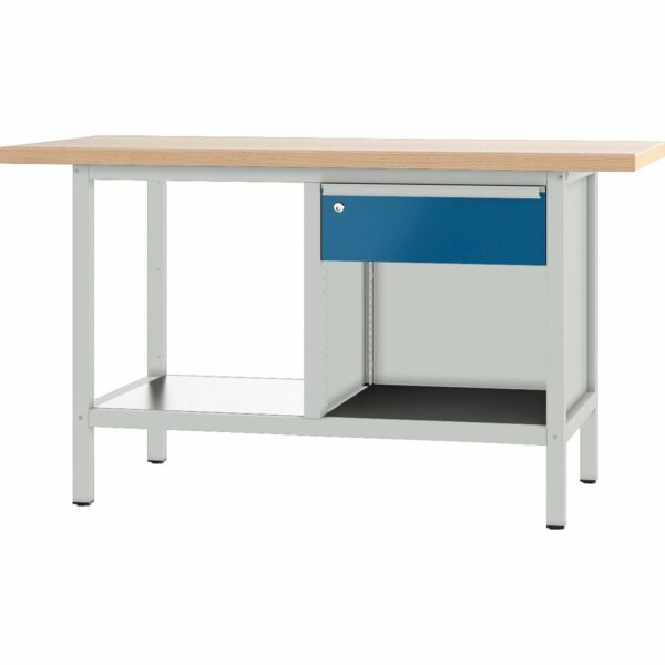 Pador Werkbank Baureihe 2 -  1 Schublade 150 cm Lichtgrau-Enzianblau