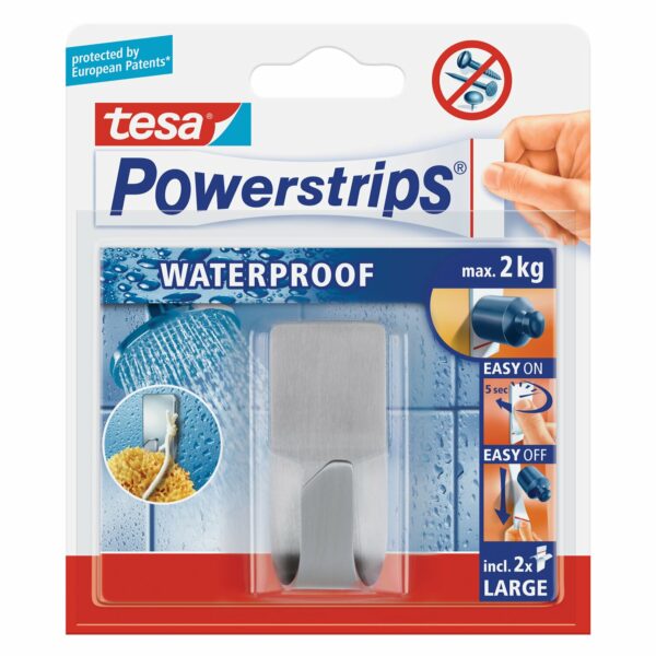 Tesa Waterproof Haken Edelstahl mit 2 x Powerstrips Large