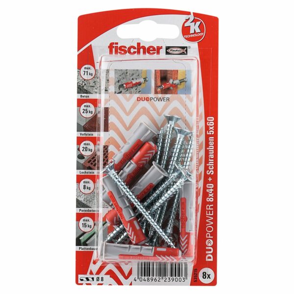 Fischer Dübel DuoPower Ø 8 mm x 40 mm S K 8 Stück mit Schraube