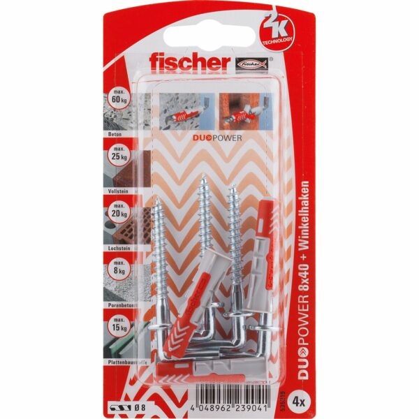 Fischer Dübel DuoPower Ø 8 mm x 40 mm WH K 4 Stück mit Winkelhaken