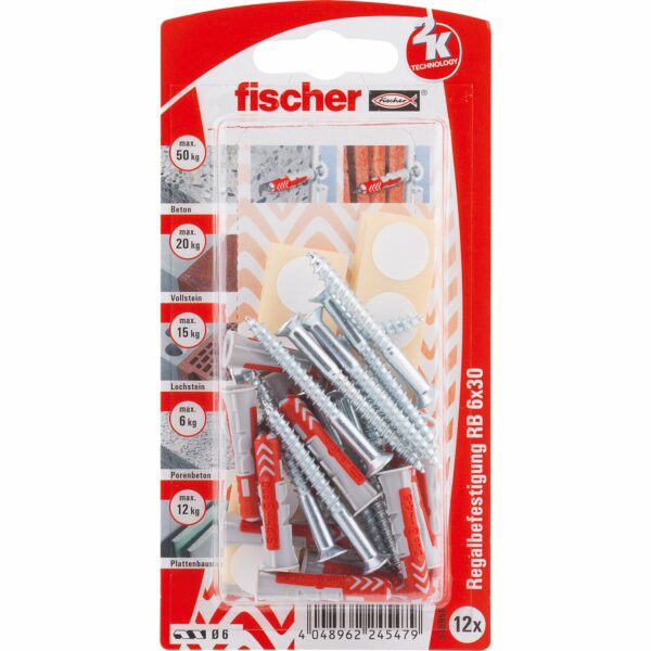 Fischer Dübel DuoPower Ø 6 mm x 30 mm RB K 12 Stück mit Schraube und Aufkleber