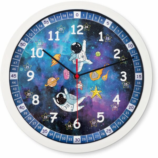 Wall-Art Wanduhr Kinder Weltall Astronauten Ø 29 cm Blau