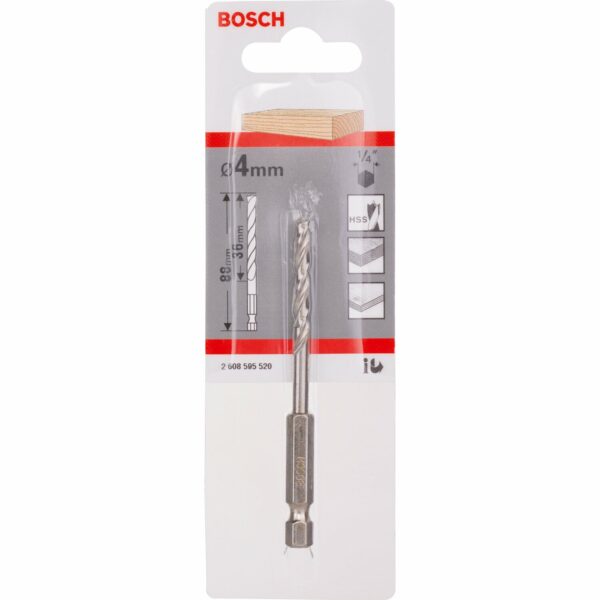 Bosch Holzspiralbohrer 1/4 Zoll-Sechskantschaft Ø 4 mm x 88 mm