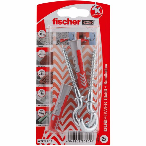 Fischer Dübel DuoPower Ø 10 mm x 50 mm RH K 2 Stück mit Rundhaken