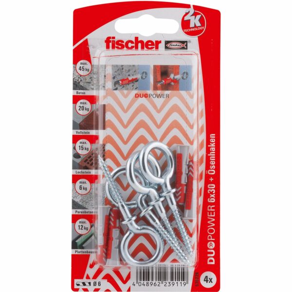 Fischer Dübel DuoPower Ø 6 mm x 30 mm OH K 4 Stück mit Ösenhaken