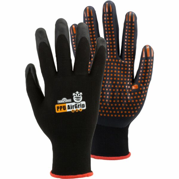 Workpower Arbeitshandschuh Airgrip Dot Schwarz-Orange Gr. 10