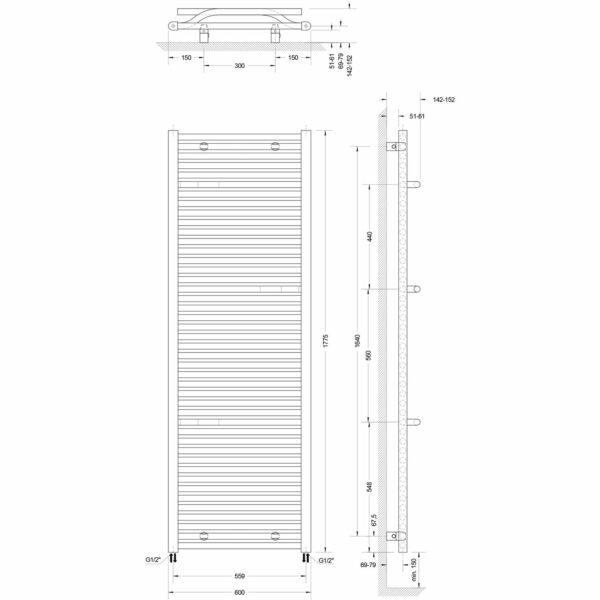 Schulte Design-Heizkörper Miami mit Anschluss von unten 1.265 W Anthrazit